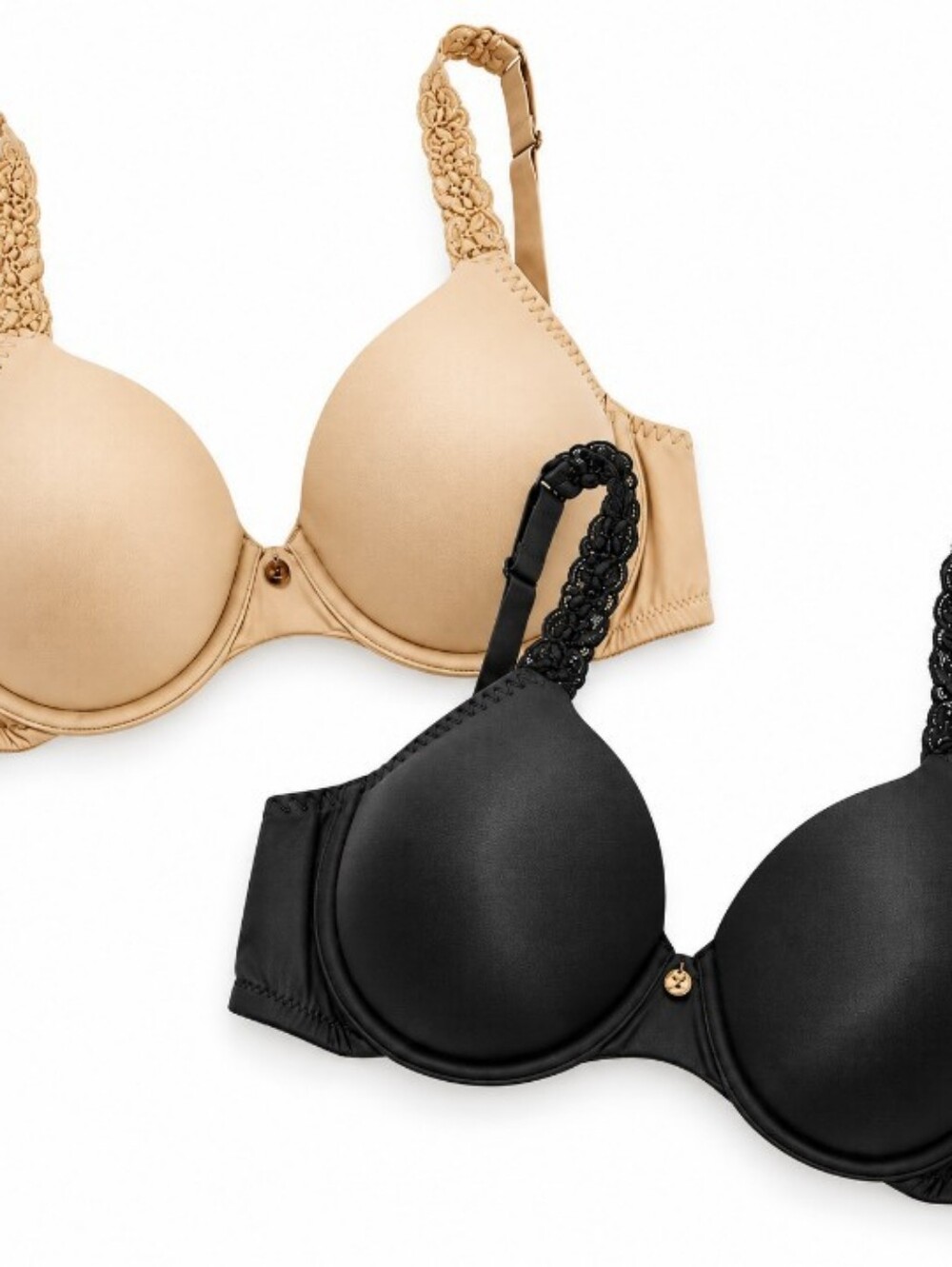 Natori Body Double T-Shirt Bras 36C Lot of 2 Black Beige Lace Straps Underwire